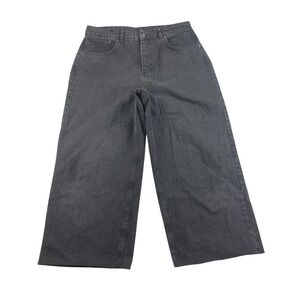 Ragged Priest Jeans Denim Women W34‎ L24 Wide Leg Skater DIY Hem Black Cotton